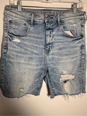 American Eagle Light Blue Washed Denim Shorts Womens 12 Super Stretch
